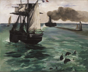 Edouard Manet - The Steamboat, Seascape with Porpoises, 1868