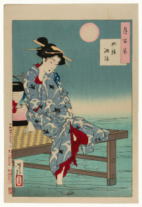 Tsukioka Yoshitoshi - Cooling off at Shijo by the Kamo River, 1885