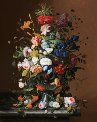Severin Roesen - Flower Still Life with Bird's Nest, 1853